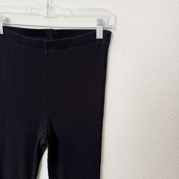 [Aerie] Black Kick It Ribbed Knit High Rise Flare Wide Leg Pants Pull On Small S - Picture 8 of 11